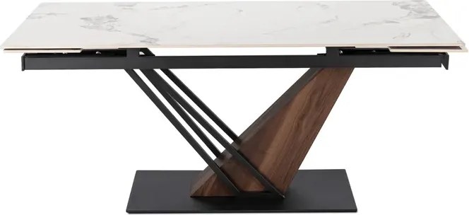 Zestaw Stół Rozkładany Ceramiczny REX 2 180-240 cm Biały Marmur/Orzech i 4 Krzesła Tapicerowane GRENADA Kremowe
