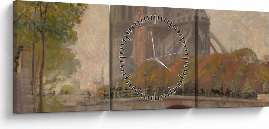 Obraz - Robert William Vonnoh, Notre Dame de Paris, reprodukcje (z zegarem) (90x30 cm)