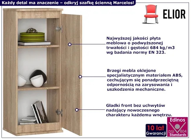 Klasyczna wisząca szafka z półkami dąb sonoma - Asteria