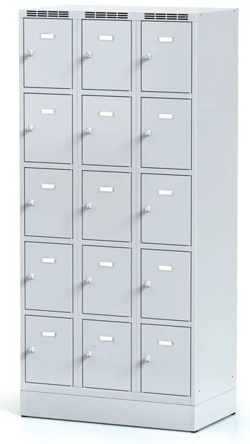 Alfa 3 Szafka skrytkowa S6 na cokole, 15 schowków, 1920 x 900 x 500 mm, zamek obrotowy, drzwi szare