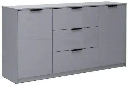 Szara długa komoda z 3 szufladami szara lawa połysk R1-R89