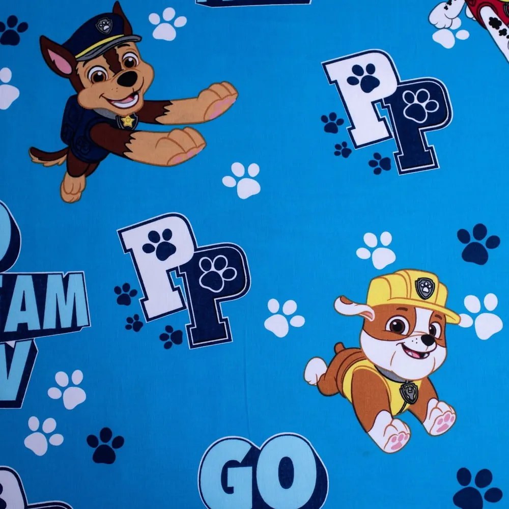 Niebieskie bawełniane prześcieradło dziecięce z gumką 90x200 cm Paw Patrol – Jerry Fabrics
