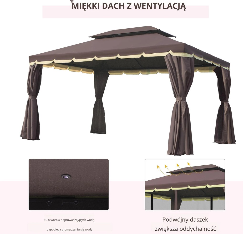 Outsunny Pawilon Ogrodowy 390x290cm - Namiot Ogrodowy z Moskitierą na Grill i na Zimne Piwo | Aosom PL