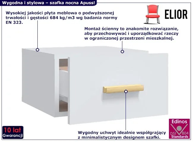 Biała wisząca szafka nocna z szufladą Borix 3X