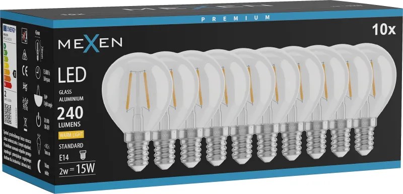 Mexen Vintis 10x żarówka filament LED E14, G45, 2W, Ciepła - 2700K, 240 lm, clear - L156-E14-0227-00x10