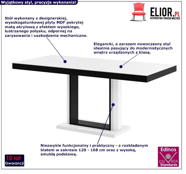 Rozkładany stół wysoki połysk biało czarny - Muldi 2X