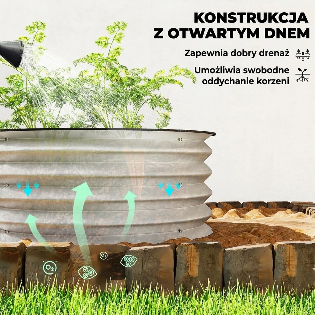 Outsunny Zestaw 2 Wysokich Grządek Ogrodowych, Modularne, 2 Sztuki, Bez Dna, Ø60 x 30 cm. Srebrny