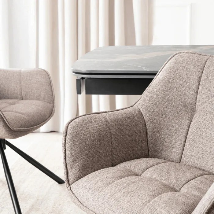 Zestaw Stół Rozkładany VERONA 160-240 cm Czarny Marmur/Czarny i 4 Krzesła PEONY 2 Cappuccino
