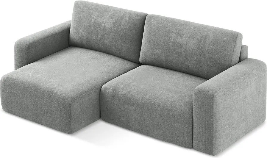 Szary rozkładany narożnik ze schowkiem z tkaniny szenilowej (lewostronny/z szezlongiem) Kona – Makamii