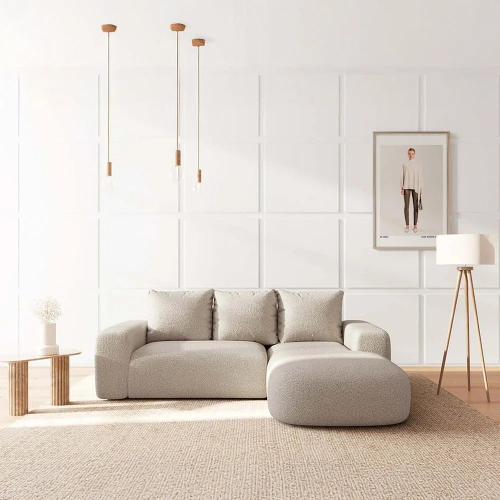 Beżowy narożnik z materiału bouclé (prawostronny/z szezlongiem) Monce – Rodier