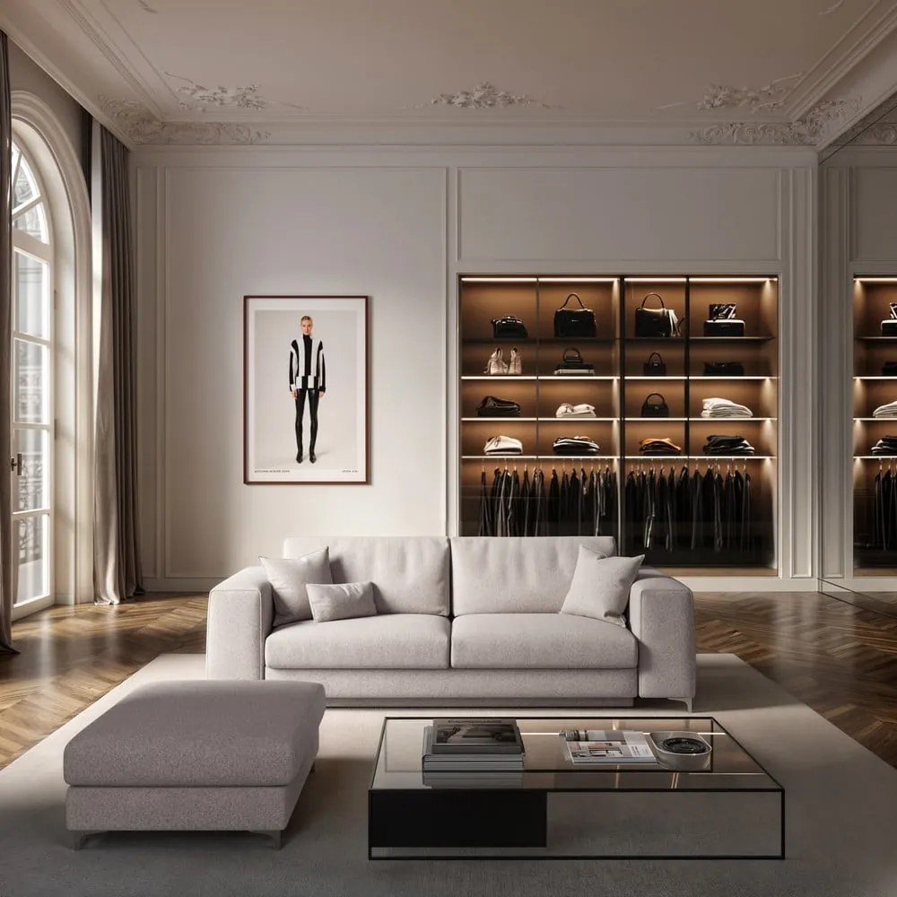 Jasnoszara rozkładana sofa z materiału bouclé 256 cm Rene – Rodier