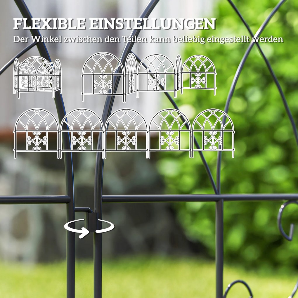 Outsunny Dekoracyjny Płotek Ogrodowy, Stal, 300 x 70 cm, Zestaw Elementów Ogrodzeniowych, Czarny