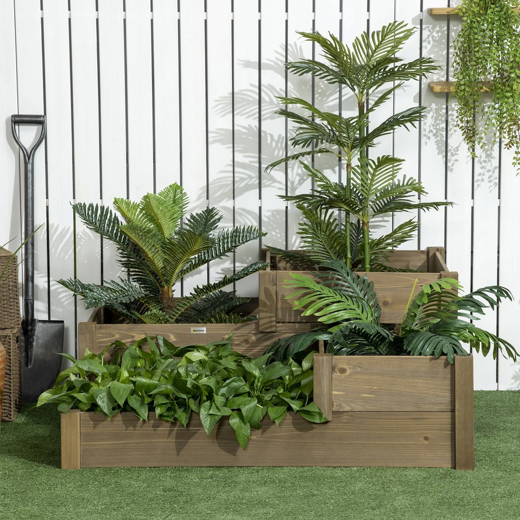 Outsunny Wysoki grząd, 4 pojemniki na zioła na 3 poziomach, odporny na warunki atmosferyczne, drewno lite, 122 cm x 122 cm x 51 cm, Naturalny