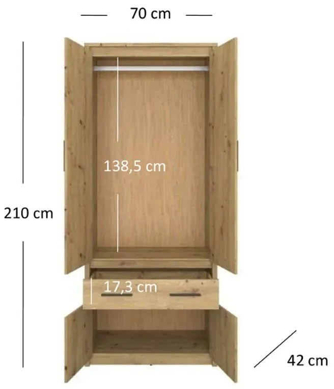 Szafa Na Ubrania Z Szufladą Dąb Artisan 70 Cm Zika