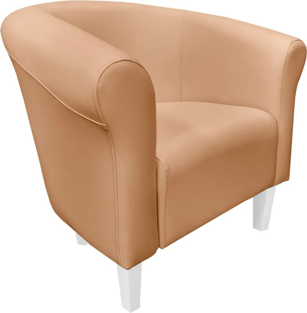 Fotel Milo tkanina Eko-skóra elegancki fotel do salonu i gabinetu : Kolor nogi - Biała, Kolor tkaniny - EKO-SKÓRA - 14D, Wysokość nogi - 15 cm
