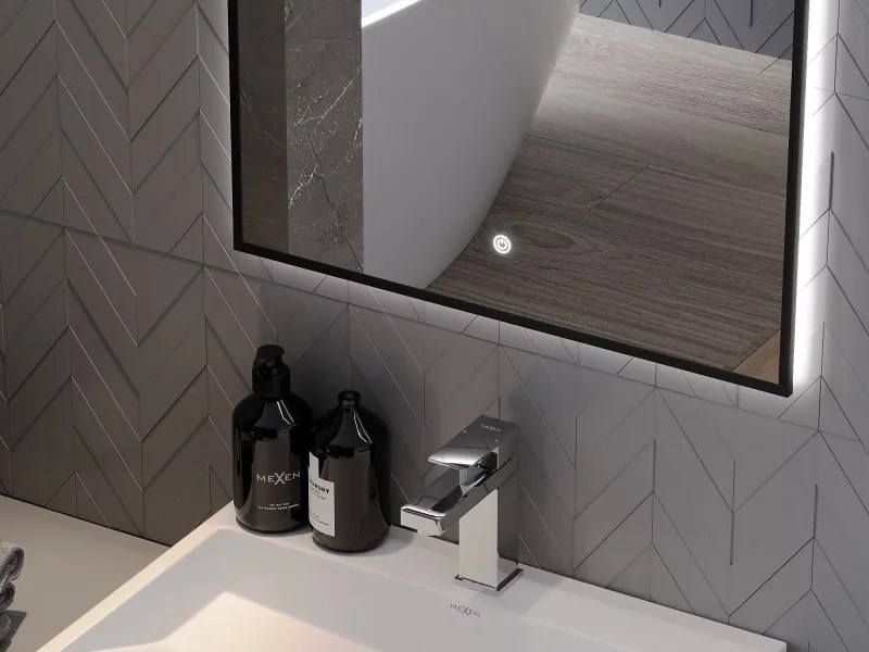 Mexen Erma lustro łazienkowe podświetlane 100 x 80 cm, LED 6000K, antypara, rama czarna - 9814-100-080-611-70