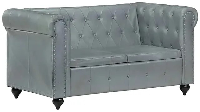 Skórzana 2-osobowa szara sofa w stylu Chesterfield - Clementine 2Q