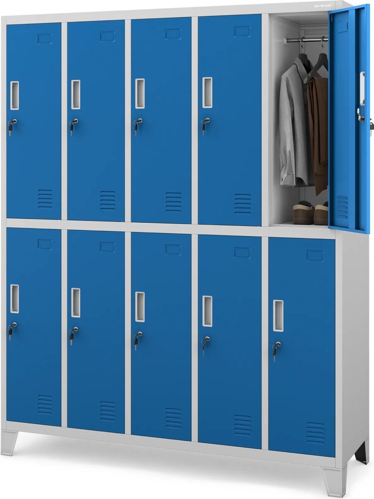 Metalowa szatnia 10-skrytkowa Bartek 136x45x172 cm szary/niebieski