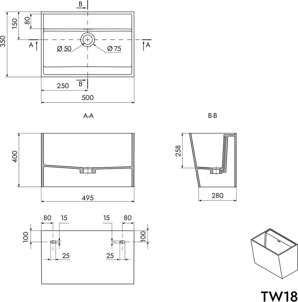 Umywalka ścienna TW18