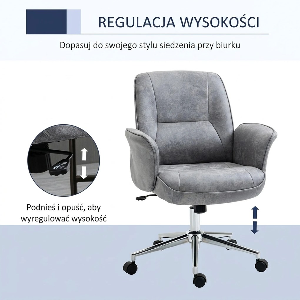 HOMCOM Krzesło biurowe fotel biurowy obrotowy regulowany mikrofibra pianka szary | Aosom PL