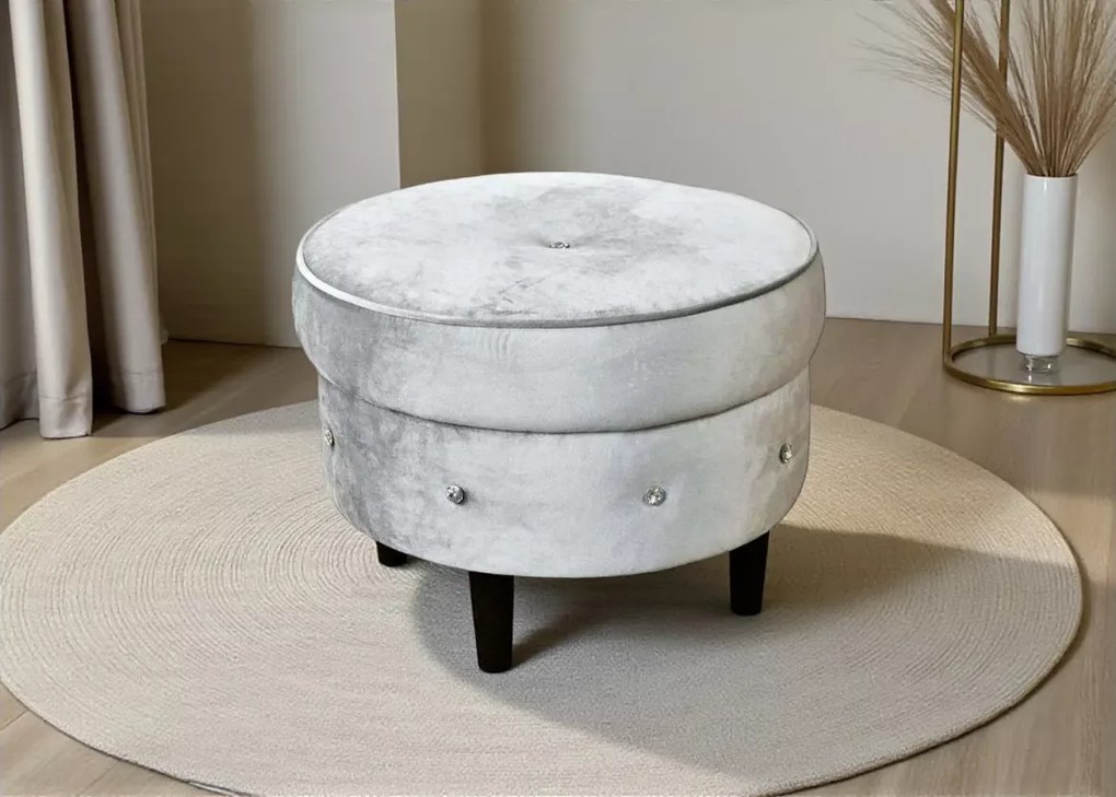 Tapicerowany okrągły podnóżek 53 cm z pikowaniem