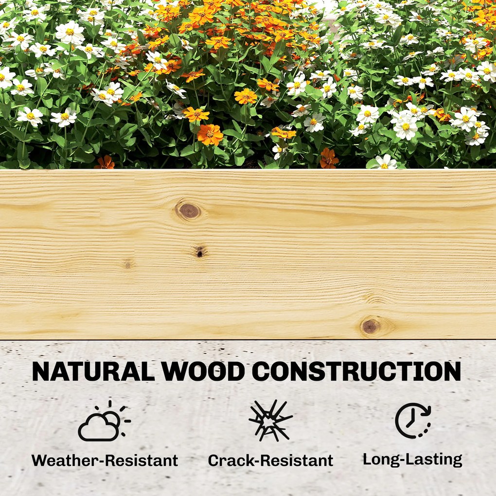 Outsunny Podwyższone grządki z kratką drewniana skrzynia na rośliny z 3 kratkami przegrodą i otwartym dnem 240 x 125 x 102 cm drewno naturalne | Aosom PL