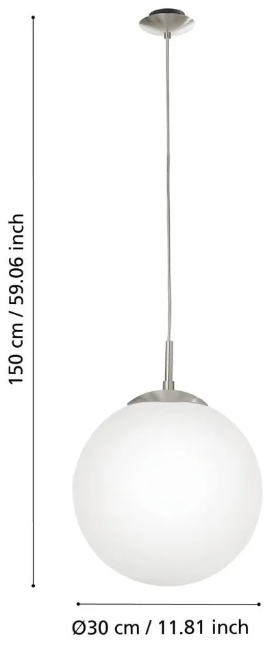 Lampa wisząca w biało-srebrnym kolorze ze szklanym kloszem ø 30 cm RONDO – EGLO