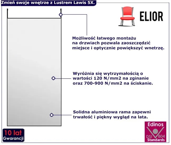 Wiszące lustro w czarne ramie na drzwi Basel 4X