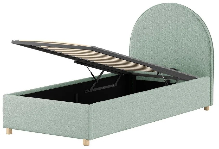 Zielone tapicerowane łóżko jednoosobowe ze schowkiem i stelażem 90x200 cm Moon – Vipack
