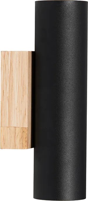 Nowoczesna lampa ścienna czarna z drewnem 2 światła - Jeana