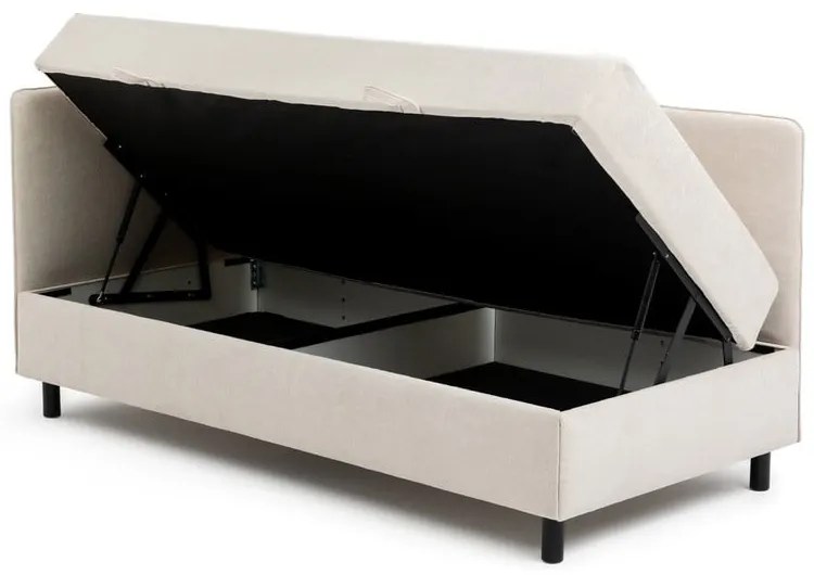 Beżowe tapicerowane łóżko jednoosobowe ze schowkiem i materacem 90x200 cm Avela – Bonami Selection