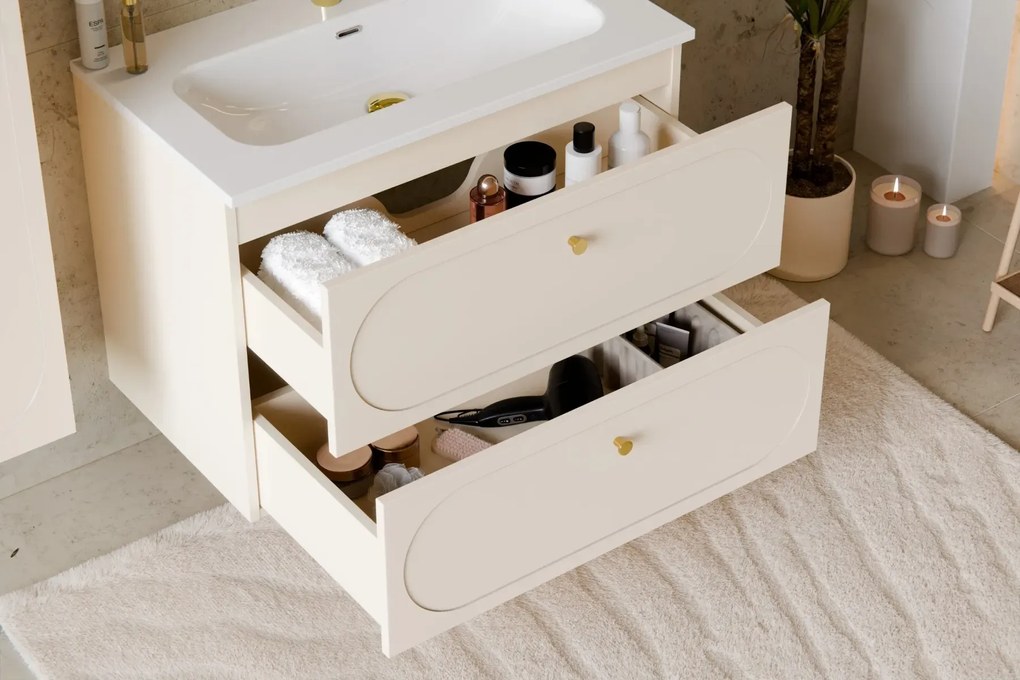 Szafka pod umywalkę DONNA SAND 2S 80cm beż piaskowy z umywalką nablatową WIKI COMAD