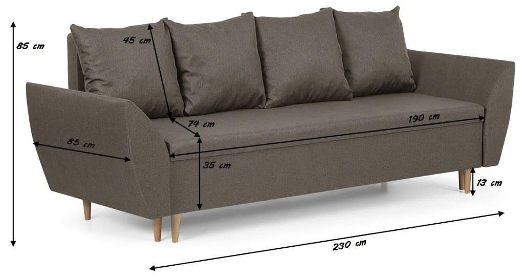 Sofa kanapa 3 os z funkcją spania ALI Brązowy