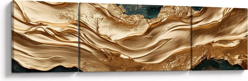 Obraz - Zielona abstrakcja ze złotem II. (170x50 cm)
