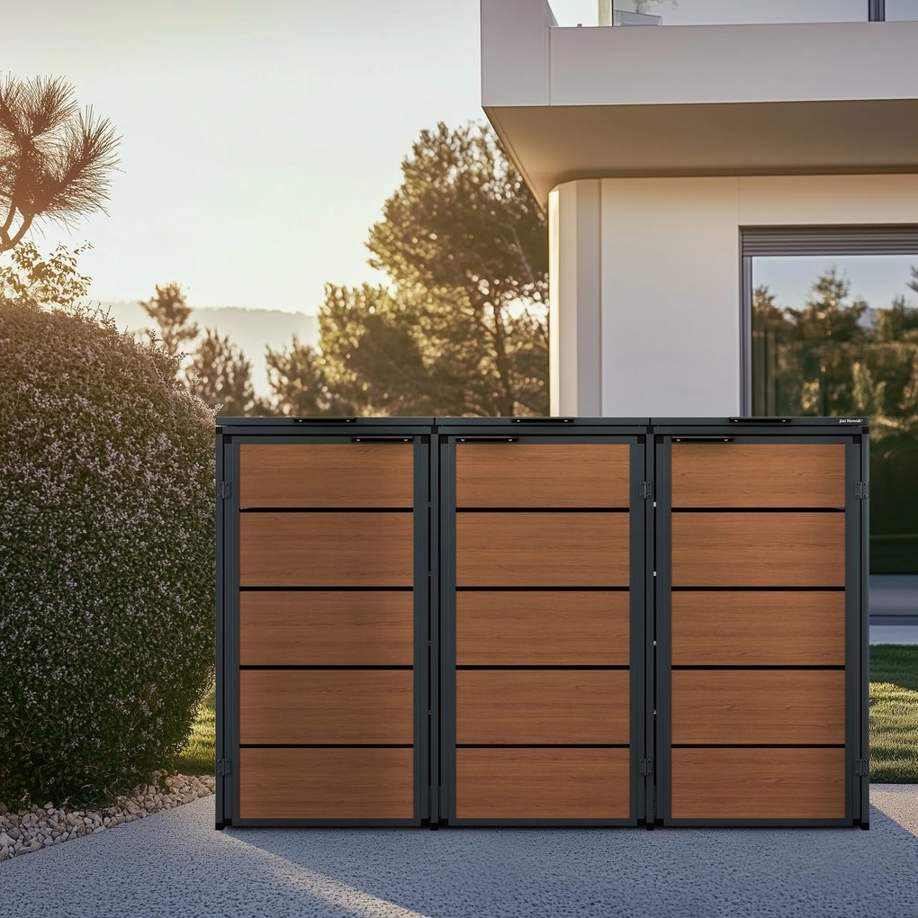 Zabudowa śmietnikowa 240L trzykomorowa, antracyt - orzech