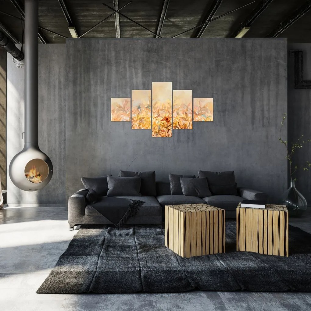 Obraz - Liście w jesiennych kolorach, obraz olejny (125x70 cm)