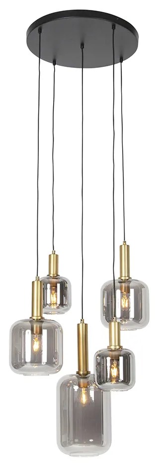 Inteligentna lampa wisząca czarna ze złotem i dymionym szkłem w komplecie 5 Wi-Fi A60 - Zuzanna