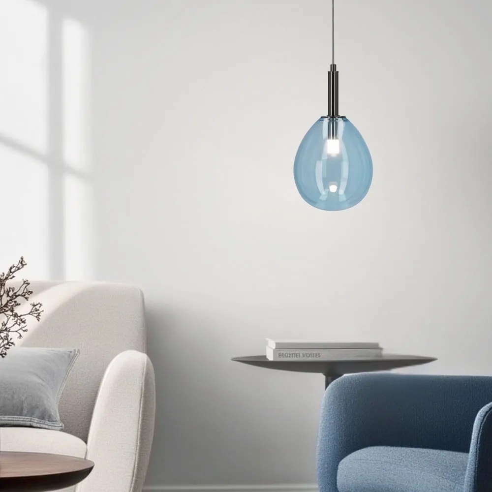 Niebieska lampa wisząca LED ze szklanym kloszem Lukka – Candellux Lighting