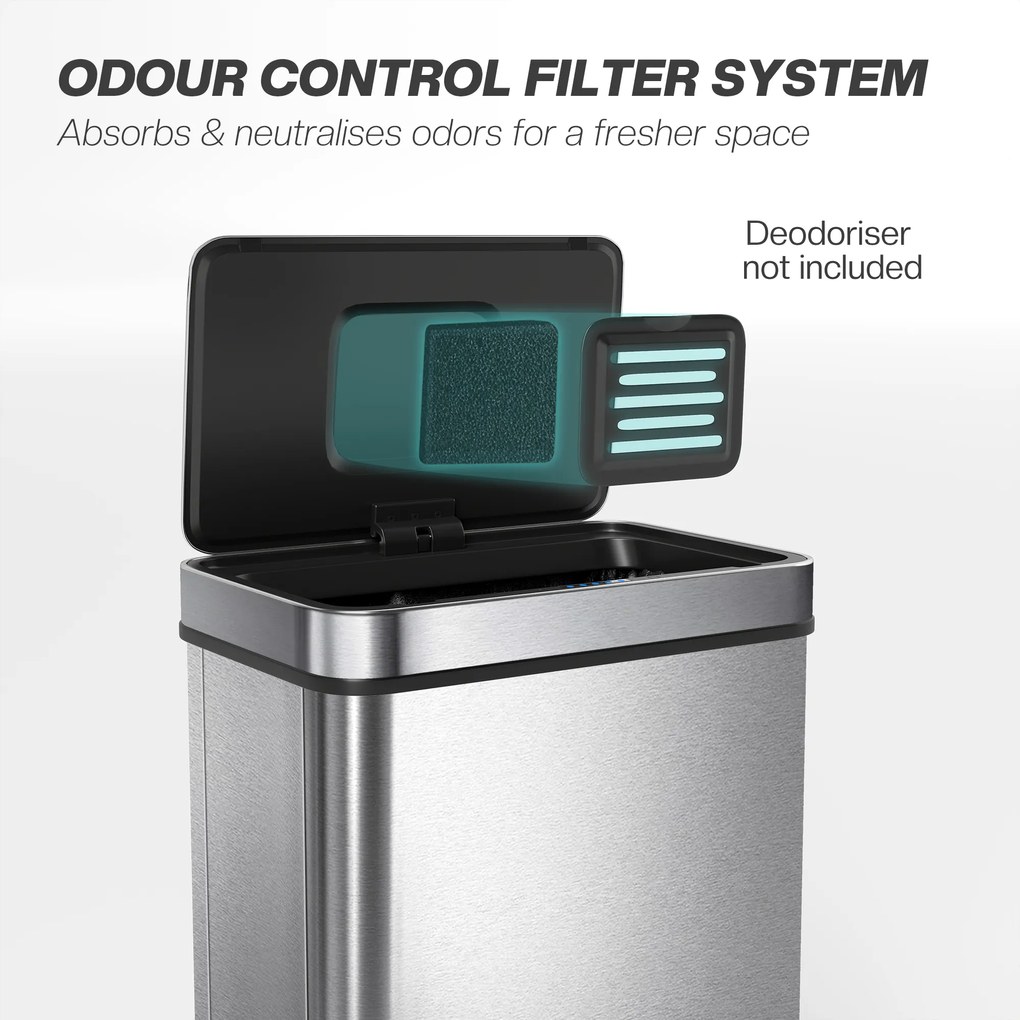 HOMCOM Kosz na śmieci 50L z czujnikiem, automatyczna pokrywa, stal nierdzewna, wielofunkcyjny, srebrny | Aosom PL