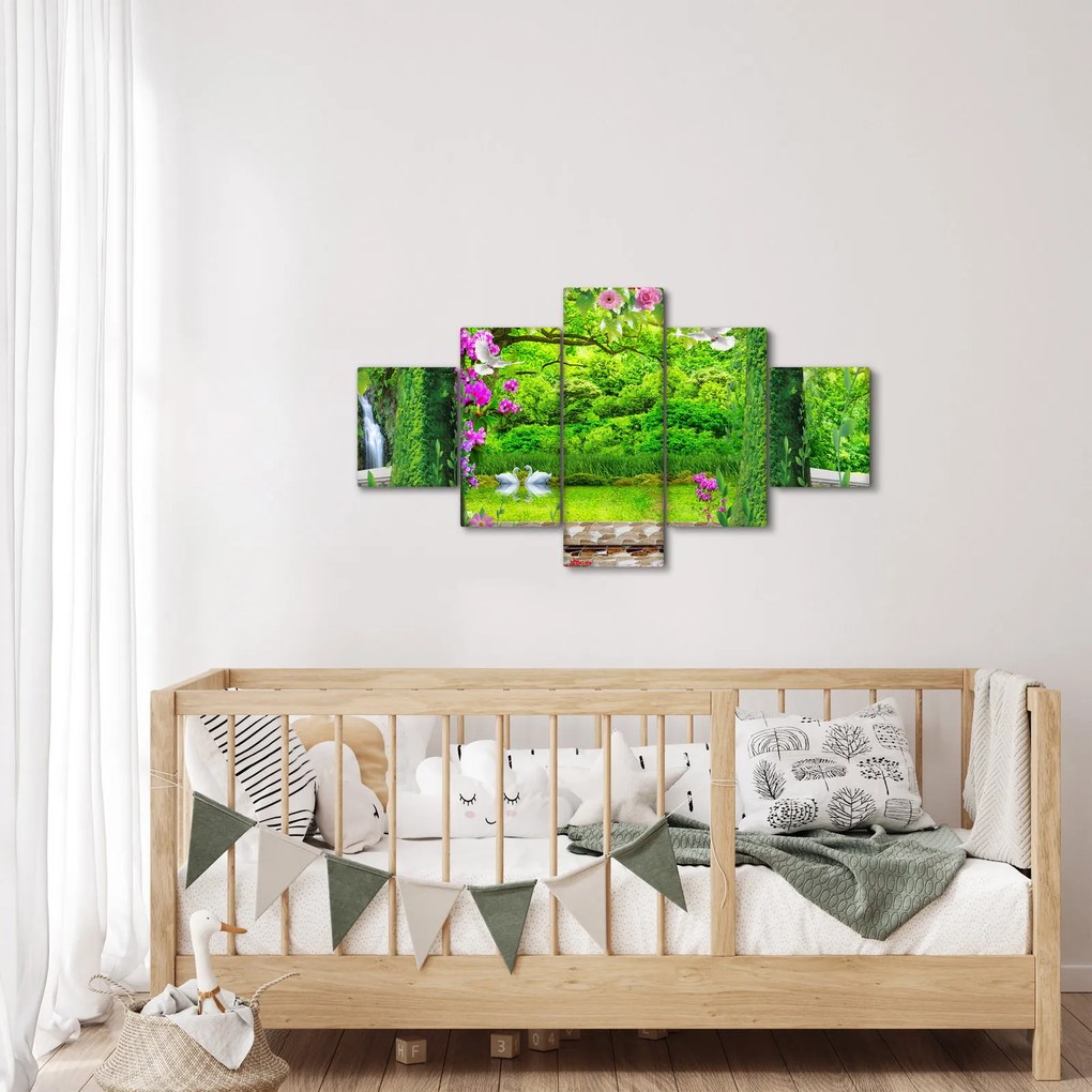 Obraz - Magiczny ogród z łabędziami (125x70 cm)