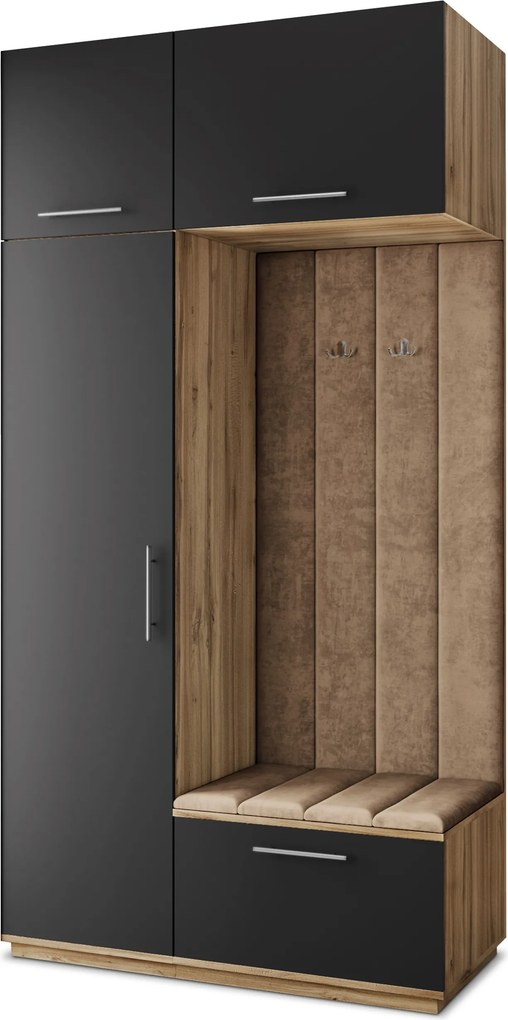 Masseno Garderoba REMA 120/240/60 cm Nowoczesna Szafa do Przedpokoju Dąb wotan, MONOLITH 09 (Beżowy)