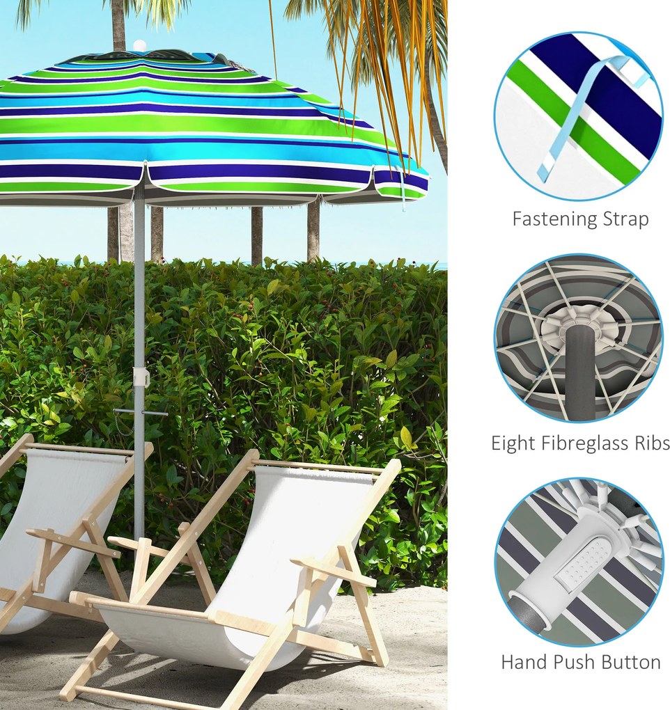Outsunny Parasol Plażowy Ø178 cm UV40+ Wiatroodporny Stabilny Regulowany z Nachyleniem Wentylacją Torbą Wielokolorowy | Aosom PL