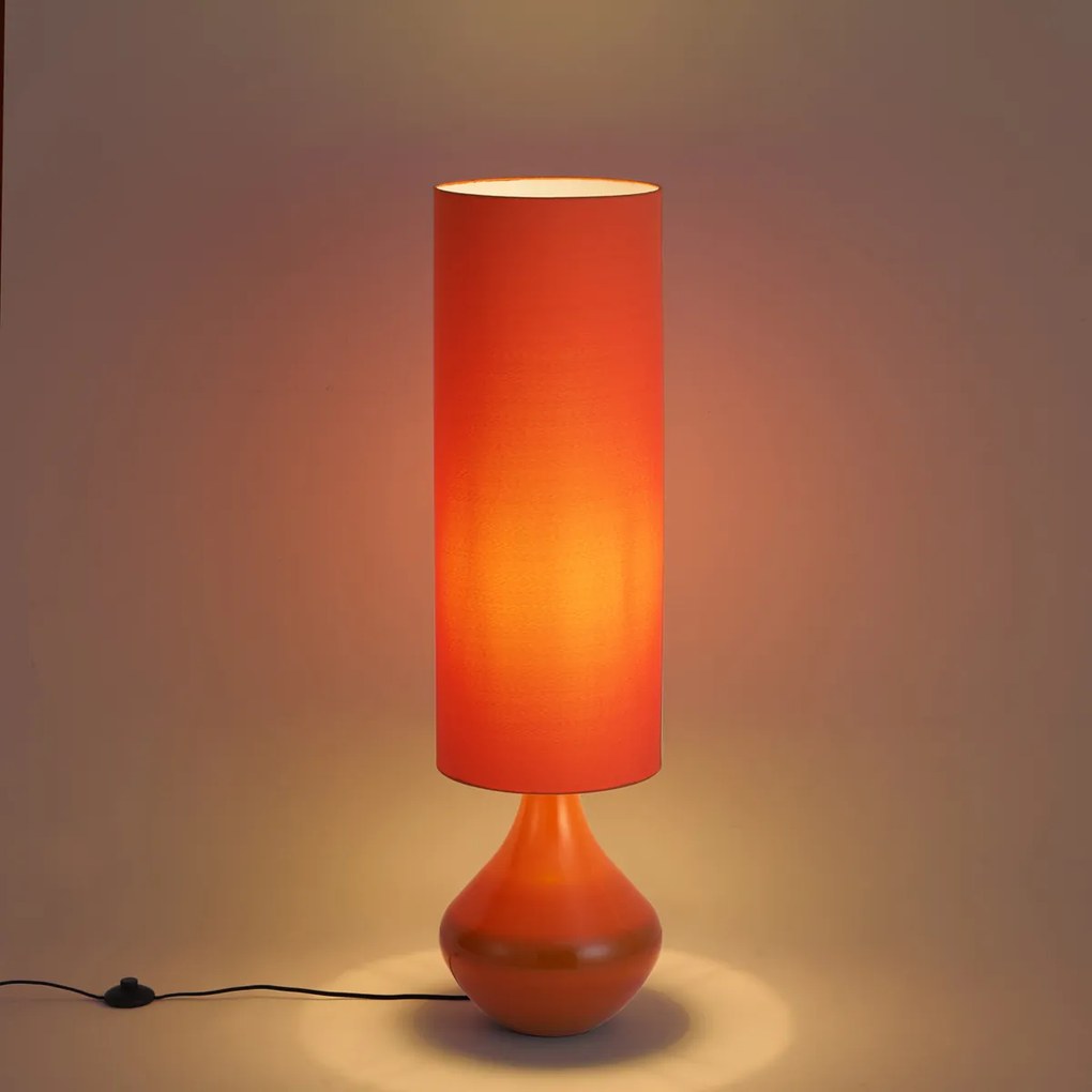 Lampa podłogowa retro pomarańczowa z abażurem z tkaniny - Mina