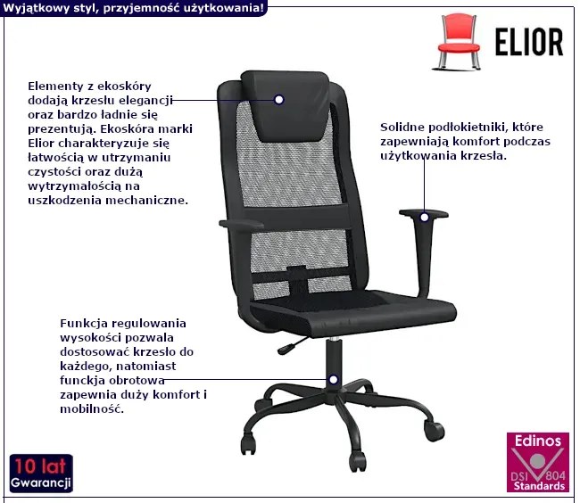 Czarne krzesło biurowe ergonomiczne z ekoskóry M8-L75