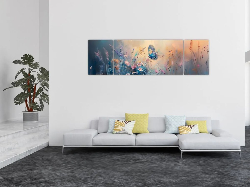 Obraz - Łąka z motylem (170x50 cm)