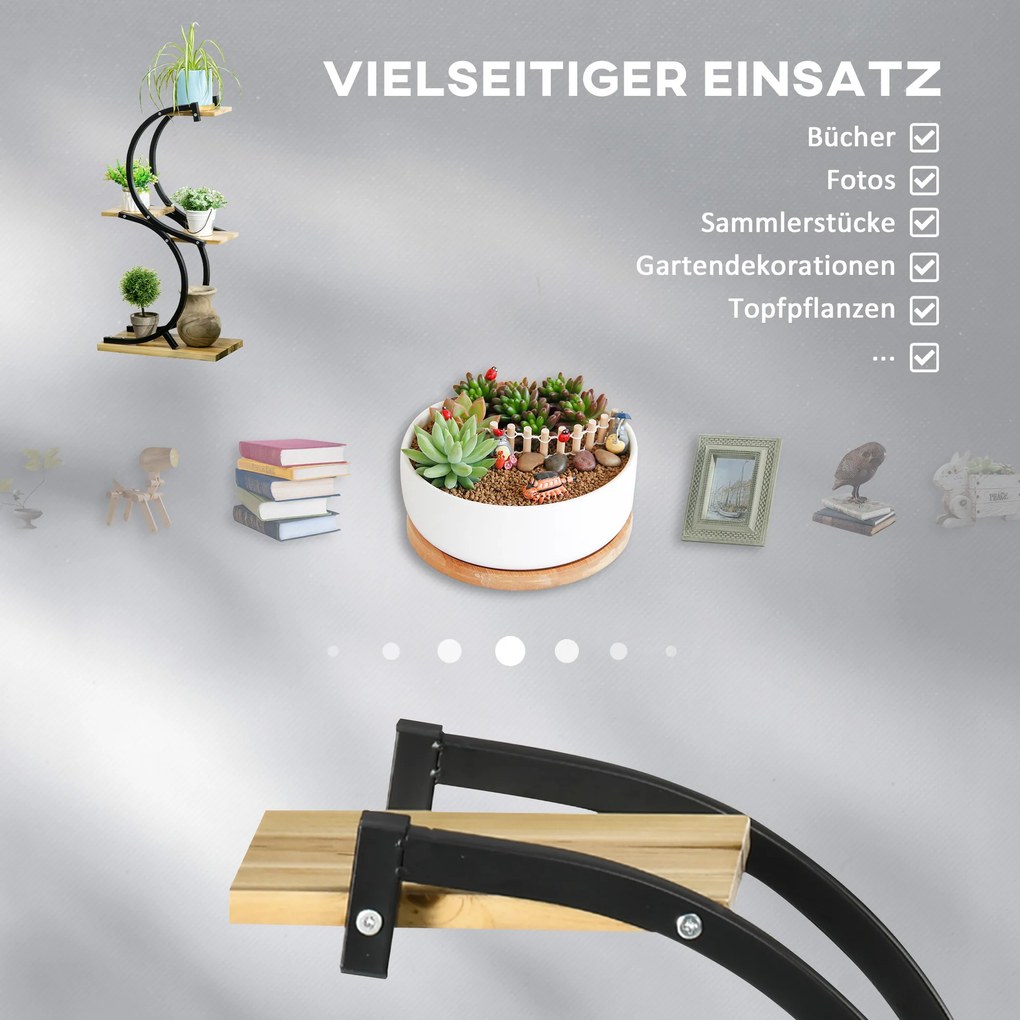 Outsunny Stojak na Rośliny z 4 Półkami Lite Drewno Odporny na Warunki Atmosferyczne Czarny Naturalny 46x25x91cm | Aosom PL