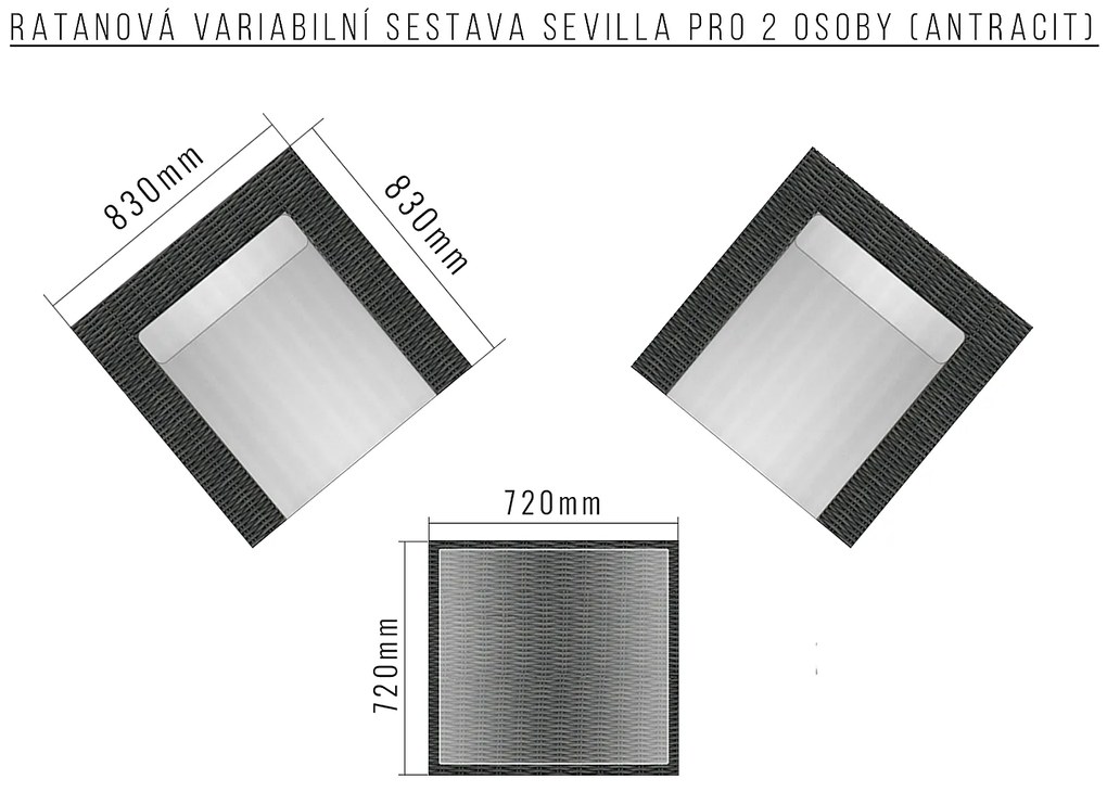 Rattanowy zestaw zmienny SEVILLA dla 2 osób (antracyt)