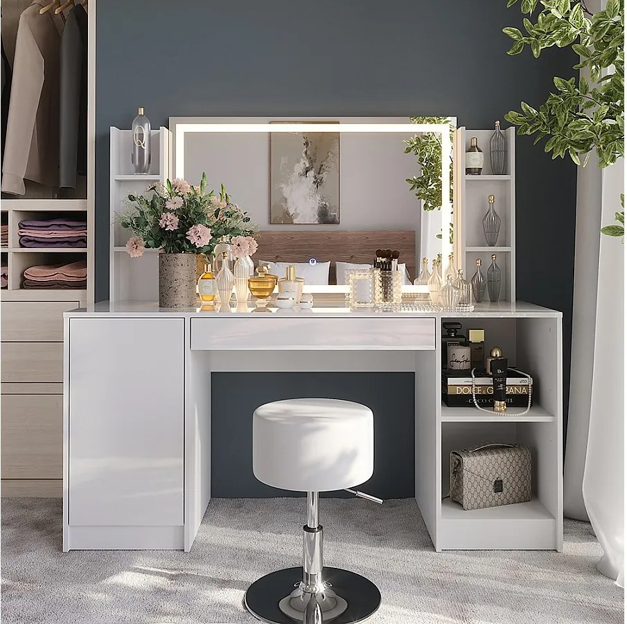 Stół do toalety biały/biały wysoki połysk 158.2x50.1x76 sherry