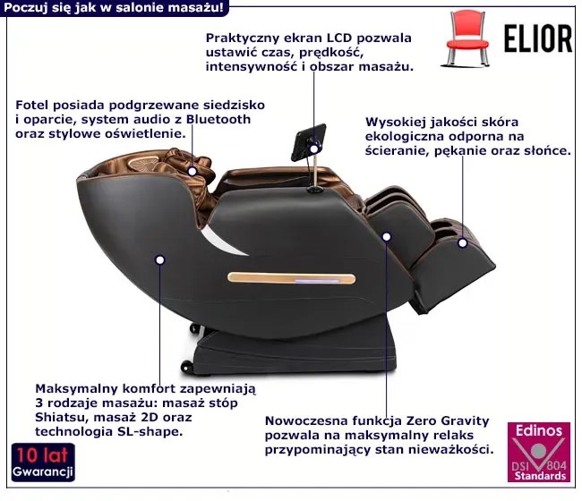 Brązowo-czarny fotel wypoczynkowy z masażami i wyświetlaczem - Irex