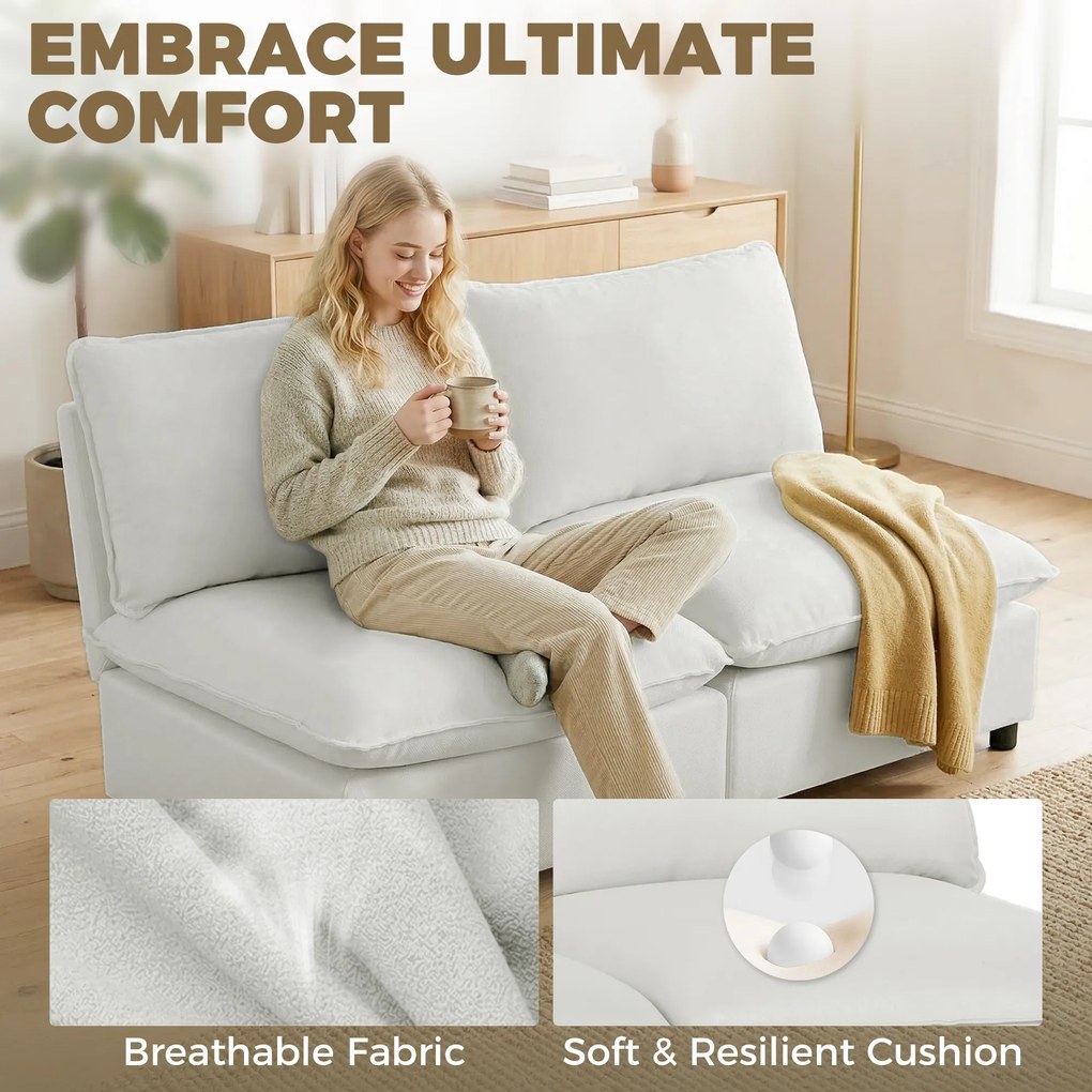 HOMCOM 2-osobowa sofa, 146 cm modułowa sofa z ekoskóry z szerokim i głębokim siedziskiem, grubymi poduszkami, łatwy montaż, Szara | Aosom PL